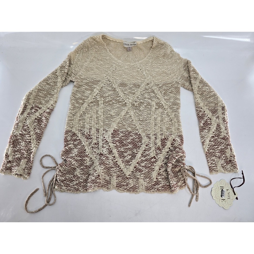 NWT Knox‎ Rose Women's Boho Rustic Beige Mauve Long Sleeve Sweater Sz XS